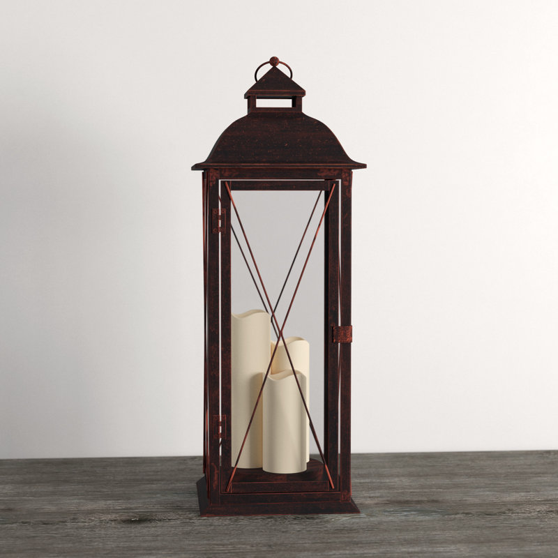 Three Posts Traditional Tall 27.25" Metal Floor Lantern with Candle